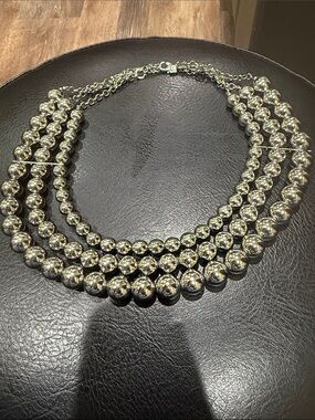 Multi-Strand Silver Beaded Necklace
